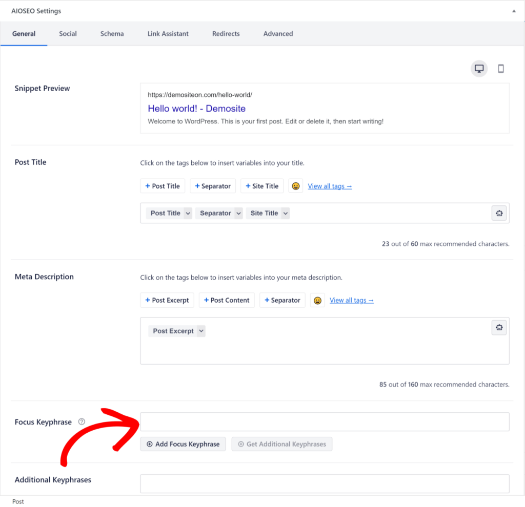 Tambahkan Focus Keyphrase dan Kata Kunci Tambahan