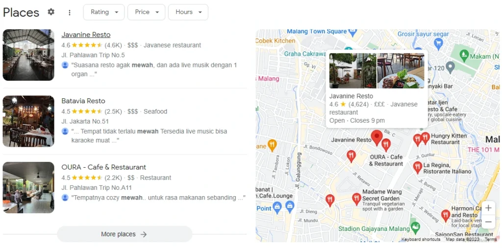Hasil pencarian local SEO